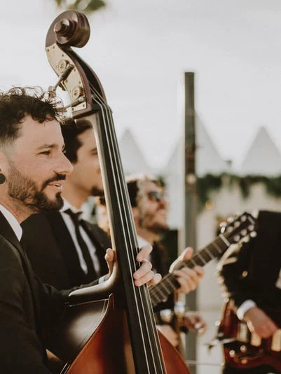 Band members performing together